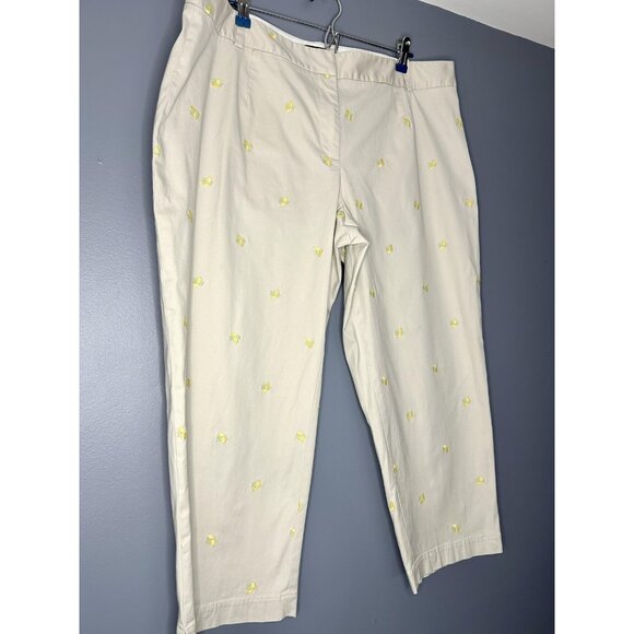 Talbots Pants Womens 18W Beige Lemon Embroidered Chino Ankle Cropped Heritage - Picture 4 of 15